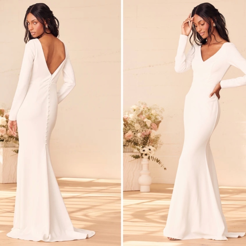 Lulu's Chic Cream Long Sleeve Gown